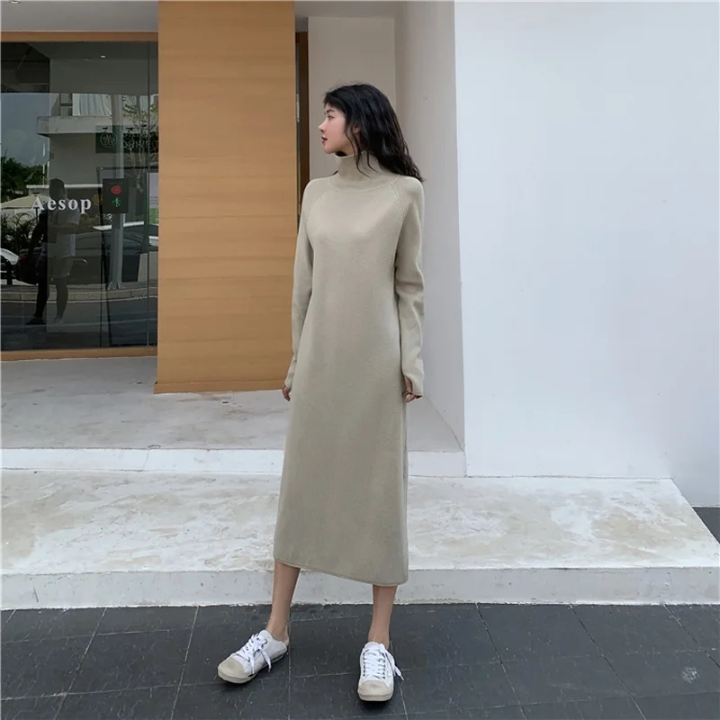 Свитеры с высоким воротником женское платье макси свободные вязаные