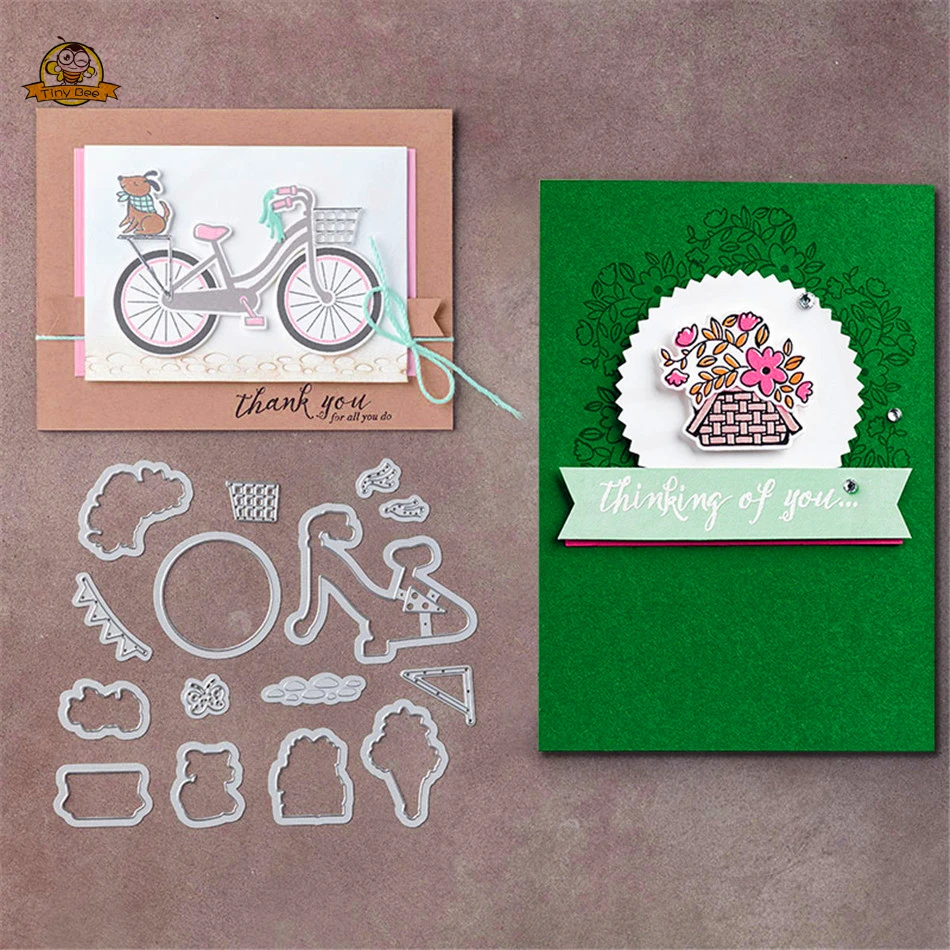 Bike Ride Dies Cut Metal Cutting Dies and Clear Stamps for Scrapbooking for DIY Card Making Cutting Crafts Stencil Dies