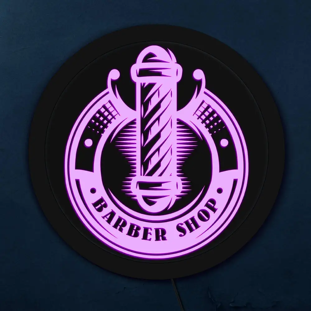 buy Vintage Barber Shop Pole LED Neon Sign Lighting Hair Salon Custom Business Brand Logo Opening Sign Rounded Wall Hanging Light