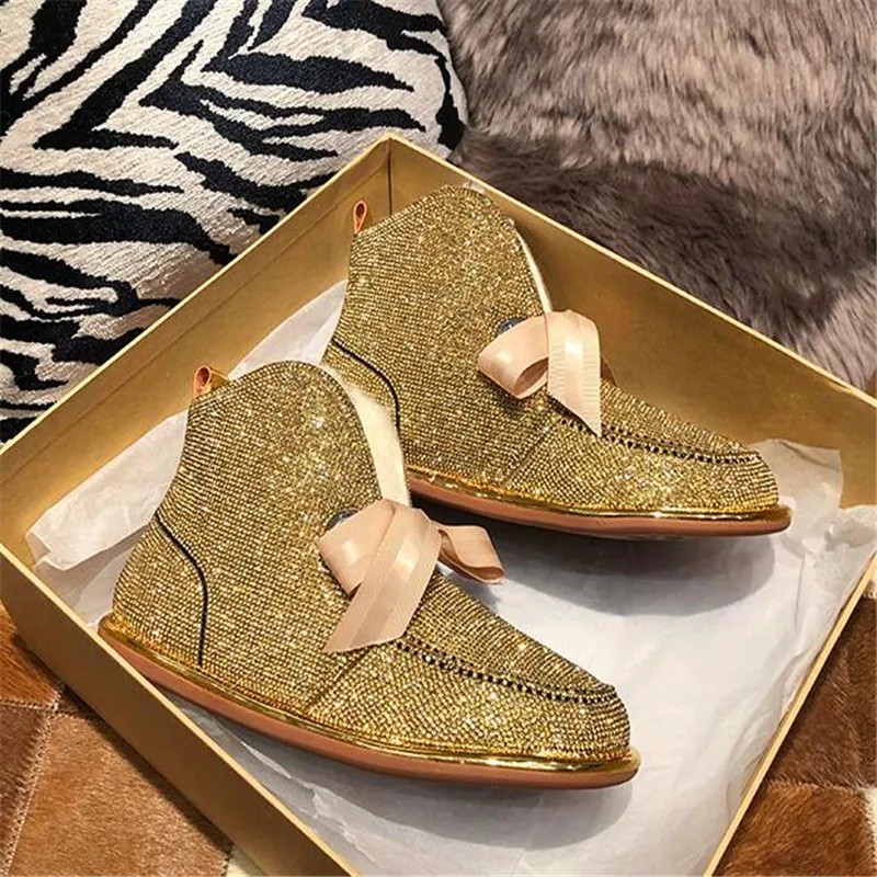 Шикарное платье с украшением в виде кристаллов зимние ботинки Rhinestone Riband Bowtied
