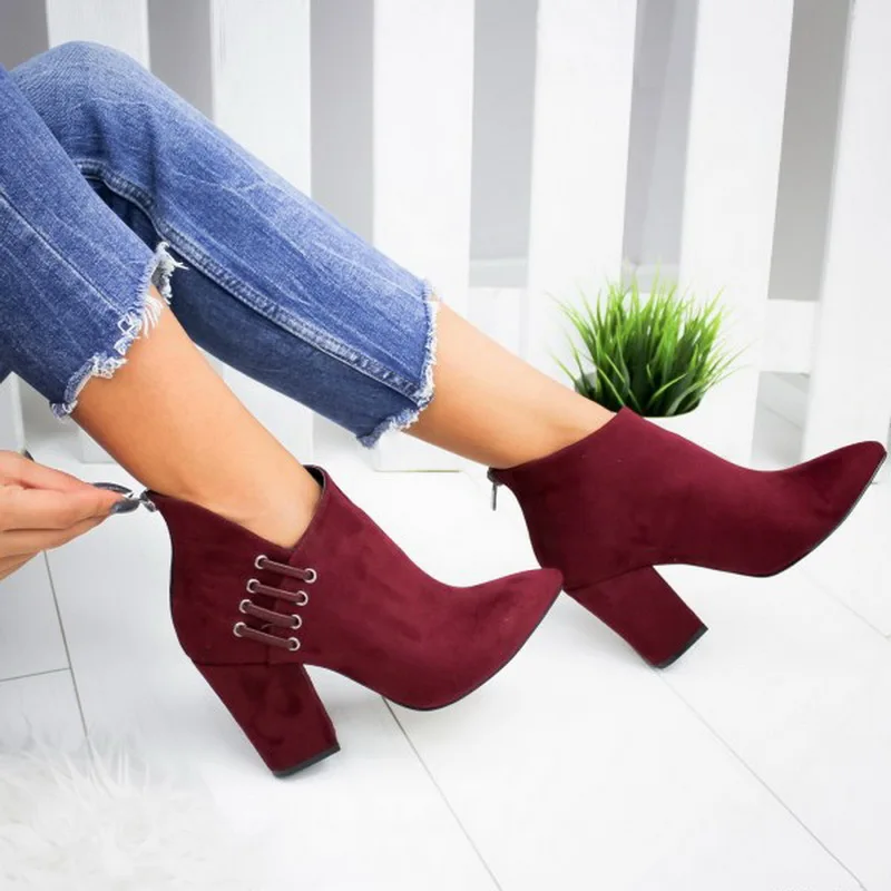 Oeak, Новая модная женская обувь пикантные ботильоны полусапожки Модная европейская обувь на высоком каблуке с острым носком женские ботинки, большие размеры 35-43