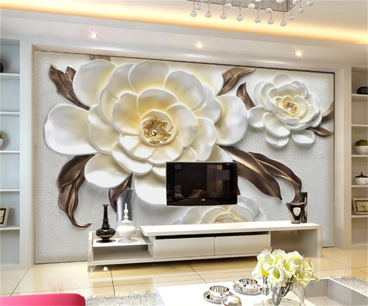 

European and American flower relief bedroom wall decoration painting hotel tooling mural custom any size 3D wallpaper mural