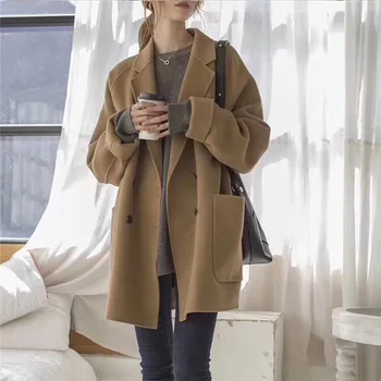 

Women Khaki Loose Long Sleeve Slim Fit Casual Suit Jacket Coat Outwear Female Autumn Winter Solid Color Warm Long Jacket Clothes