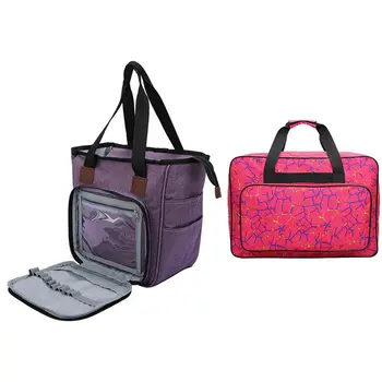 

1 Pcs Knitting Bag Portable Yarn Tote Storage Bag Purple & 1 Pcs Rose Red Unisex Large Capacity Sewing Machine Bag