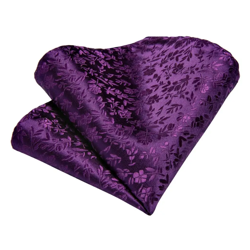 Men Tie Dark Purple Solid Floral Wedding Tie For Men Necktie Ring Hanky Cufflink Silk Tie Set DiBanGu Designer BusinessJZ03-7267