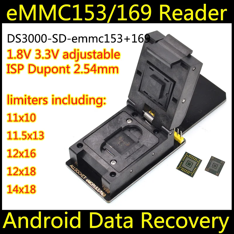 

Allsocket-eMMC153/169 test Socket with 5 size limiters, BGA169 and BGA153,plug into SD HUB , for nand flash programmer