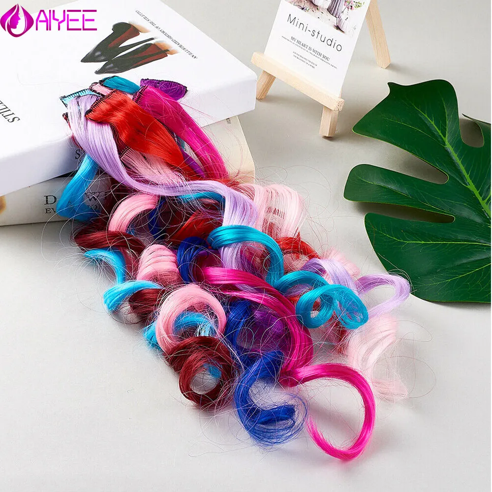 AIYEE 100 цветов, один зажим, один кусок волос для наращивания, Синтетические длинные прямые волосы с эффектом омбре, серые, красные, радужные волосы