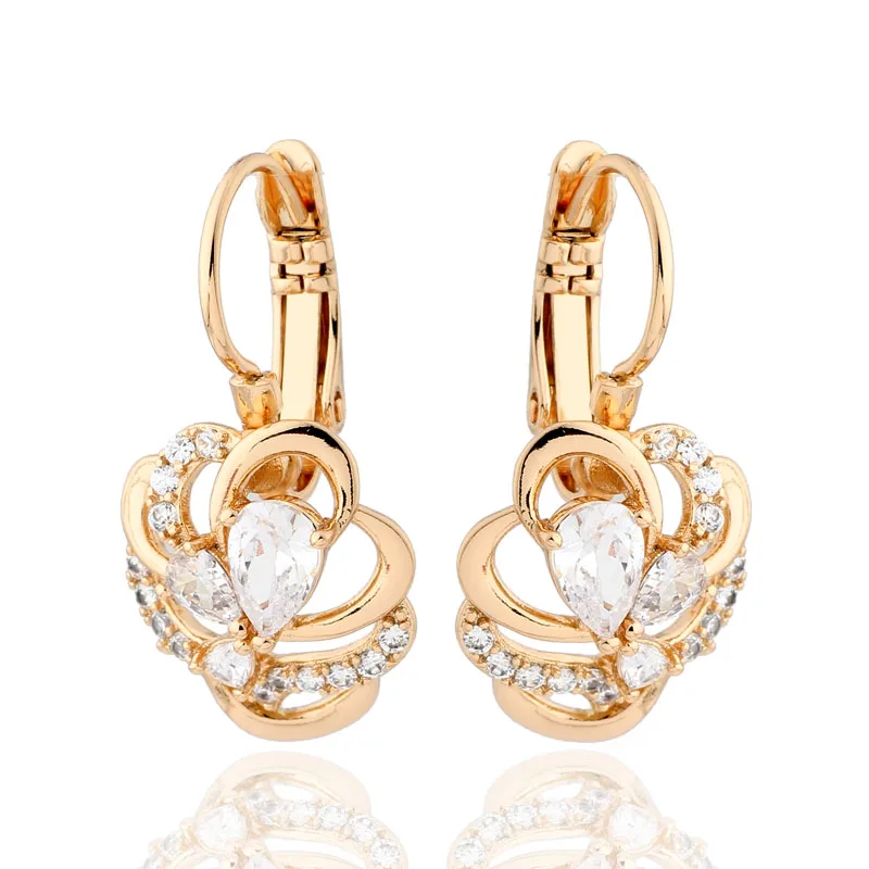 

Retro Design Left and right symmetry Copper Gold Color Elegant AAA Cubic zirconia Stud Earrings For Women