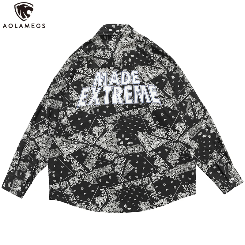 

Aolamegs Japanese Vintage Graphic Letter Printed Hip Hop Shirts Streetwear Men Autumn Casual Baggy High Street Full Sleeve Coats