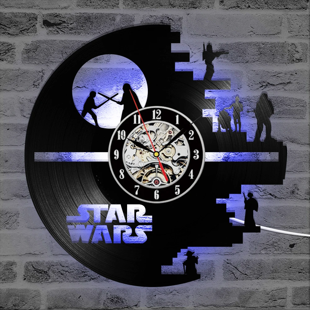 3D Виниловые настенные часы Star Wars Record LP полые часы в виде компакт-диска Декор для дома подвесные настенные часы Креативный и античный стиль светодиодный часы