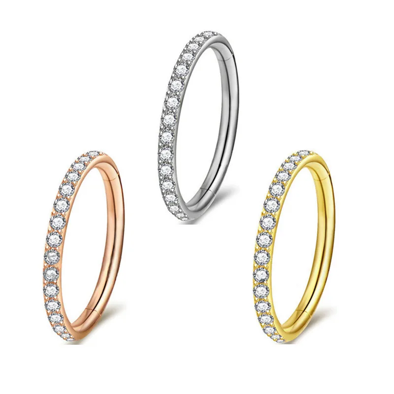 Body Piercing Jewelry G23 Titanium 18/16G 6-12 CZ Septum Clicker Hoop Ring Nose Labret Ear Tragus Cartilage Daith Helix Earring