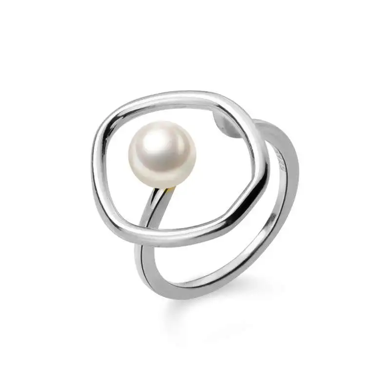 PONYKISS стерлингового серебра 925 пробы натуральный жемчуг изменяемое геометрическое кольцо для открытия женское нежное элегантное кольцо аксессуар прекрасный подарок - Цвет камня: silver