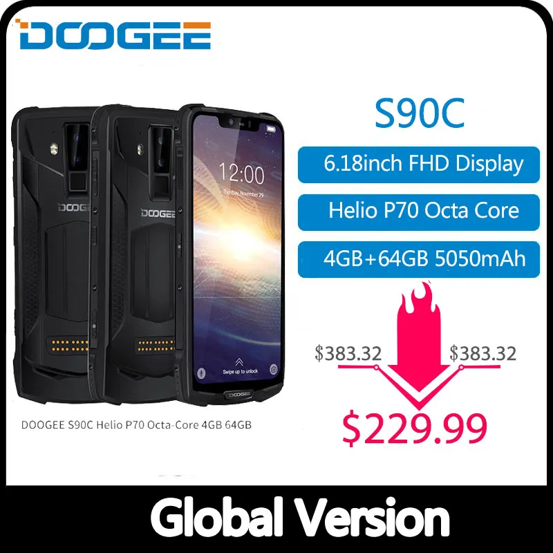 IP68 DOOGEE S90C модульный прочный мобильный телефон 6,18 дюймов дисплей 12V2A 5050 мАч Helio P70 Восьмиядерный 4 Гб 64 Гб 16 Мп+ 8 Мп Android 9,0