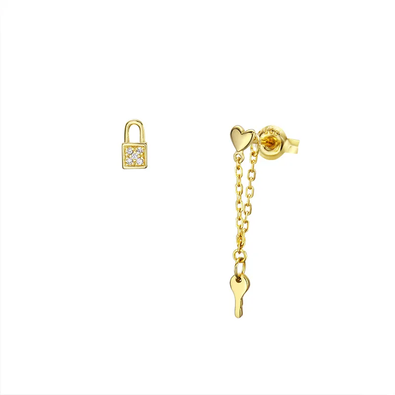 

SOURCE Factory Direct Selling 925 Sterling Cool Heart Shape Key Lock Head Non-symmetrical Earrings Anti-Allergic Accessories on