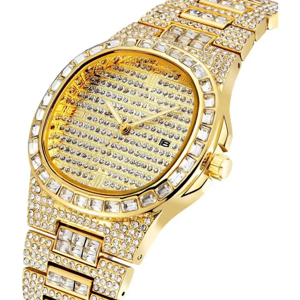 Tacto часы Мужские лучший бренд класса люкс Полный бриллианты Patek Стиль военные мужские наручные часы серебряные классические AAA Мужские кварцевые часы
