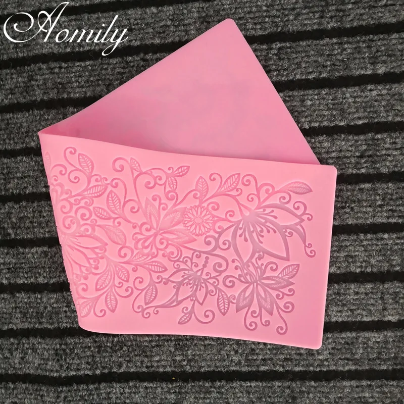 36.5cm Flower Lace Mold Cake Border Decoration Tools Fondant Cake Mold Food Grade Silicone Mat Mould Baking Flower Molds Aomily