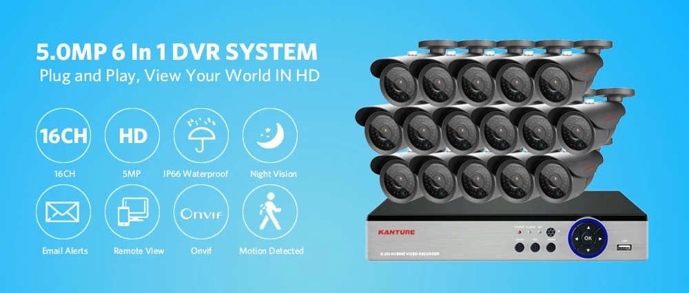 KANTURE h.265+ 16CH 5MP CCTV Системы AHD DVR комплект HD 5MP SONY Сенсор открытый IP66 безопасности Камера ИК Ночное видение видео Камера 4 ТБ