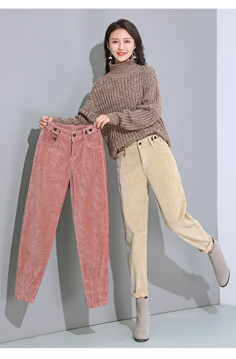 Corduroy Pants Women Loose Thick Plus velvet Harem Pants Winter Warm Women Pants High waist Casual Long Trousers Plus Size