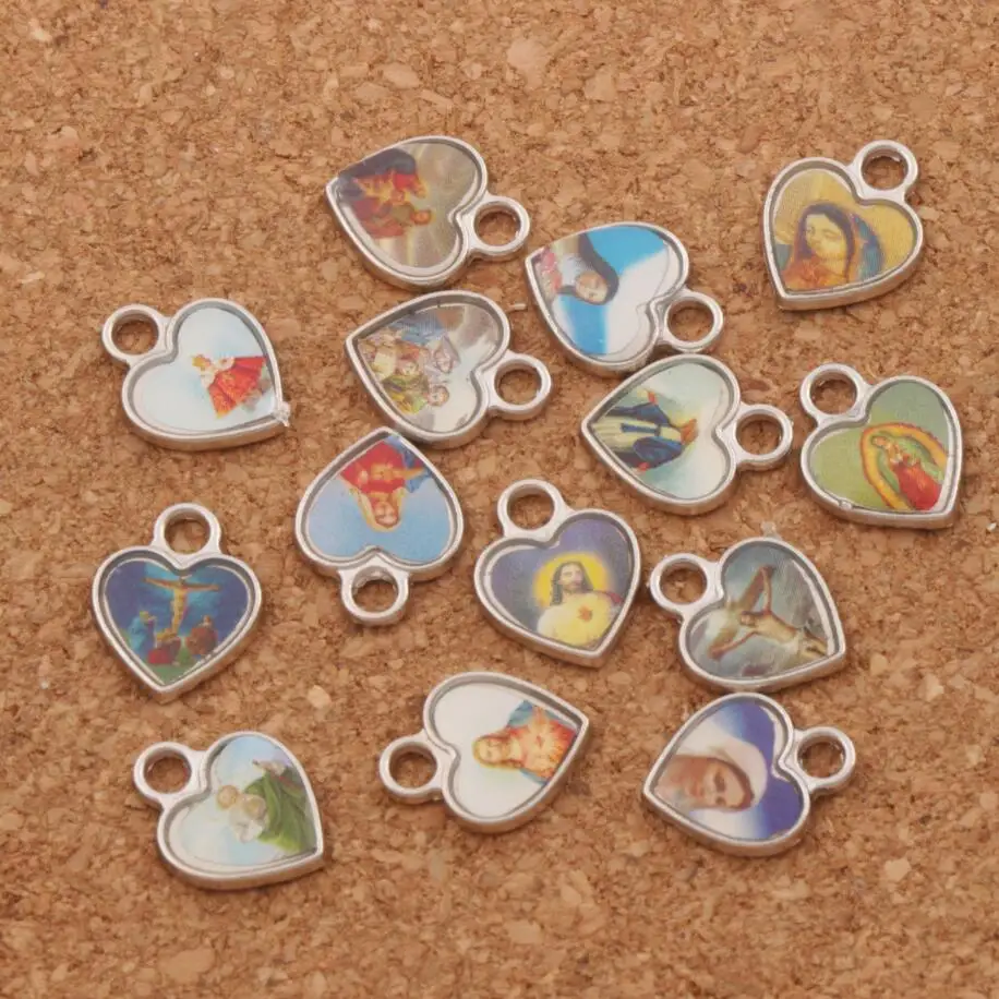 

400pcs 12x10mm Heart Enamel Jesus Christianism Icon Cross Charms Pendants Jewelry DIY L1564
