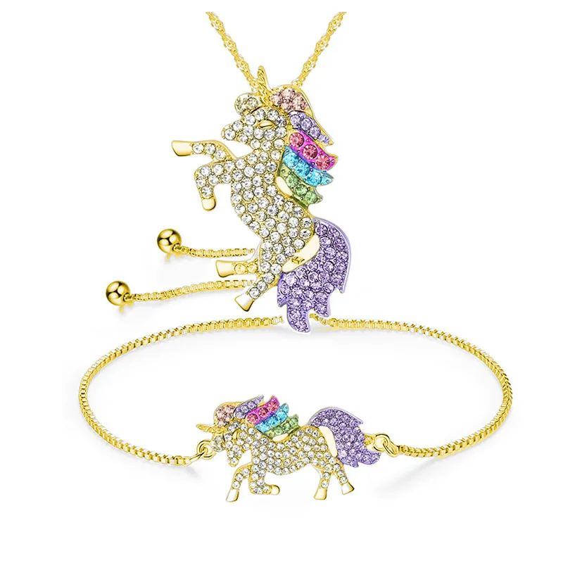 Милое ожерелье с единорогами, модные украшения в виде лошади из мультфильма, аксессуары для девочек, детские, женские вечерние браслеты с подвеской в виде животного - Окраска металла: 1