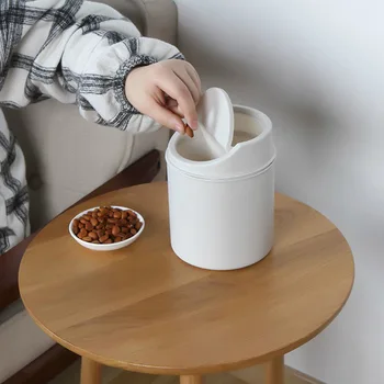 

Countertop Mini Trash Can Swing Lid Removable Cover Table Wastebasket for Home TN88