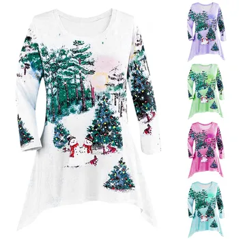 

2019 hot productsWomen's Winter Festivel Christmas Long Sleeve Irregular Hem Blouse Top Dropshipping free shipping Man woman Boy