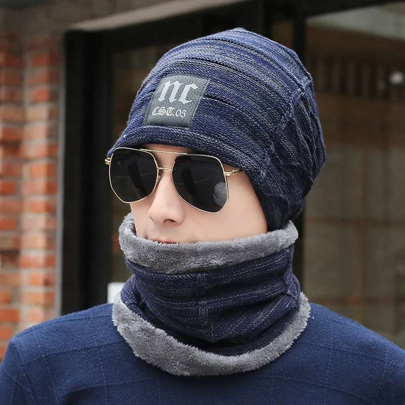 

Man hat new winter more add wool knitted cap warm hat collar suit sets knitted cap