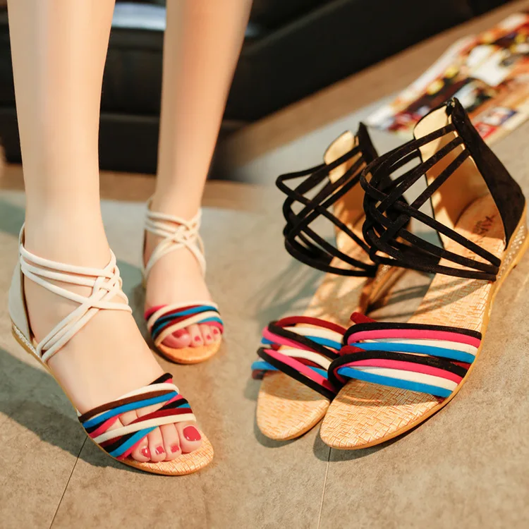 

Summer New Style Korean-style Fashion Flat WOMEN'S Sandals Open Toe Slanted Heel STUDENT'S Shoes Bohemian WOMEN'S Shoes