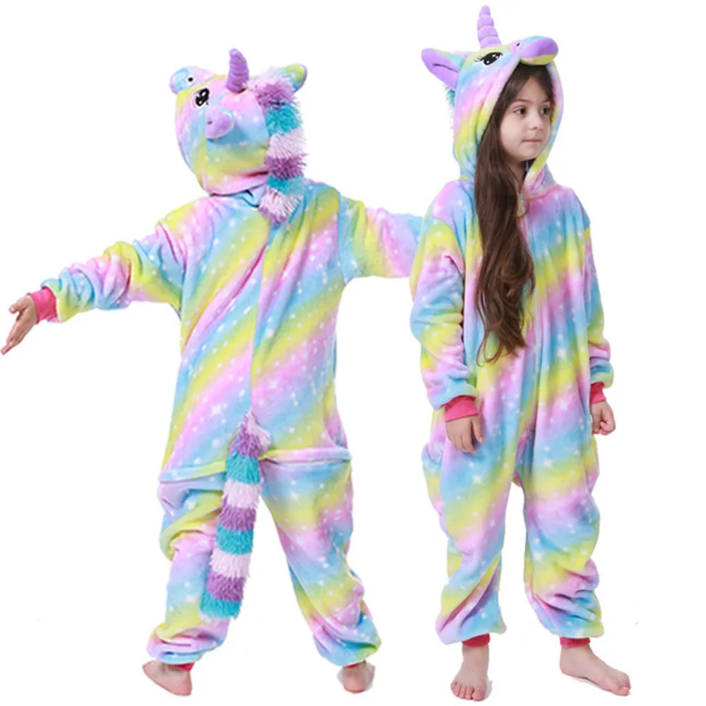 Animal Pajamas Sets Winter Flannel Cartoon Sleepwear Unicorn Pajamas Animal Unicornio panda Jumpsuit Children onesie 4-12Yrs - Цвет: LA32