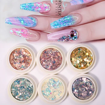 

6 Boxes Colorful Nails Powder Set Rose Gold Silver Glitter Powder Flakes Nail Sequins Polish Palliette Nail Art Decorations Kit