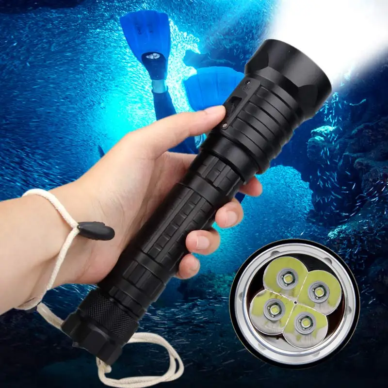 Супер яркий 15000лм 4* XM-L T6 светодиодный фонарик для подводного плавания Водонепроницаемый Подводный фонарь 100 м