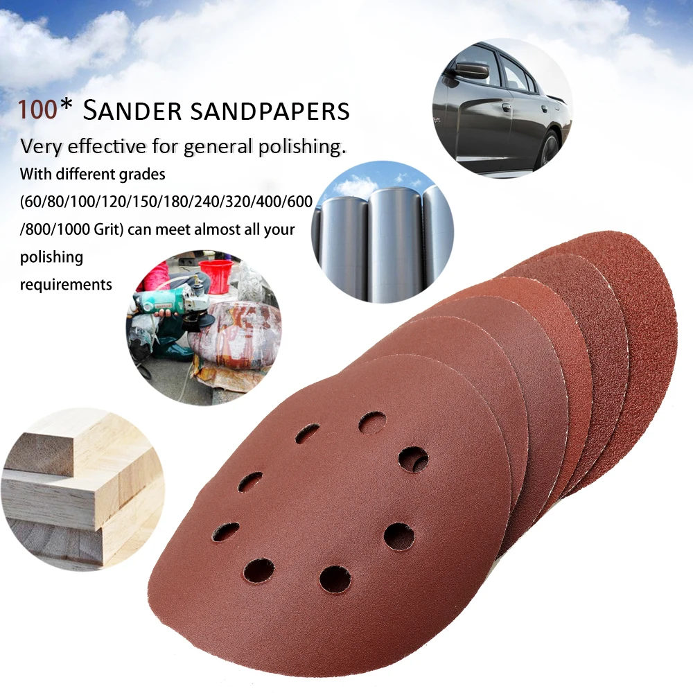 

100 PCS 125mm Hook Loop Sandpaper with 8 Hole Sand Pads Set 60-1000 Grit Sander Disc Abrasives Tools for Polish Machine