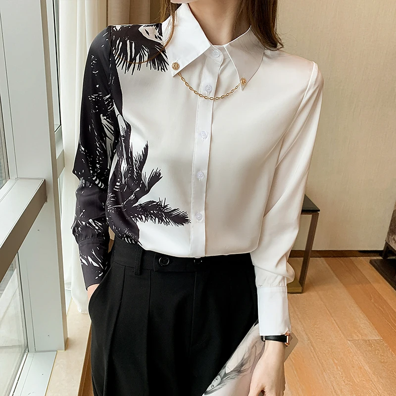 ladies shirts gkfnmt Women White Tops and Blouses Fashion Print Casual Long Sleeve Office Lady Work Shirts Female Slim Blusas long sleeve blouse Blouses & Shirts