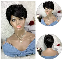 

Bliss Short Pixie Cut Wig Bob Wigs Brazilian Remy Human Hair Wig Full Machine Made Wig For Women Natural Black Wavy Cheap Wig