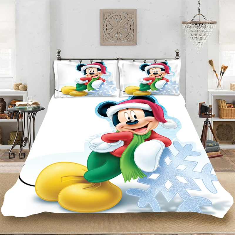 

Christmas Mickey Snow King-Full Size Soft Bedding set Bedclothes Include Duvet Cover Pillowcase Print Home Textile Bed Linens