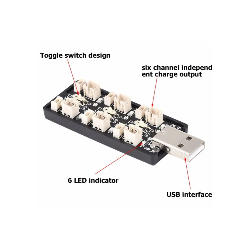 Chargeur USB 6 canaux LiPo/LiHv 1S 3.7V/3.8V avec connecteurs multiples