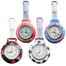 10pcs/lot silicone nurse doctor flower printing pocket watches new design women ladies mens hospital quartz gift watches
