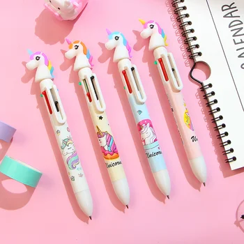 

1 Pcs Cartoon Rainbow Unicorn 6 Colors Silicone Press Ballpoint Pens School Office Supply Gift Stationery
