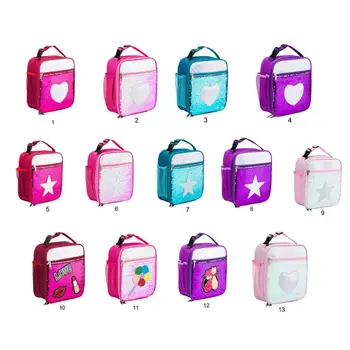 

Stylish Women Girls Insulated Lunch Bag Lady Casual Reversible Sequin Cooler Picnic Food Storage Case Box Tote Handbag 13 Styles