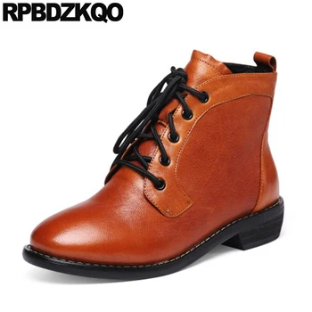 

fur shoes brown round toe 2019 brand women winter boots genuine leather ankle luxury short lace up trend booties 10 big size