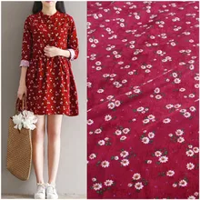 Вельвет-корд для осенне-зимнего платья, темно-Бордовая нижняя часть с цветочным принтом T858