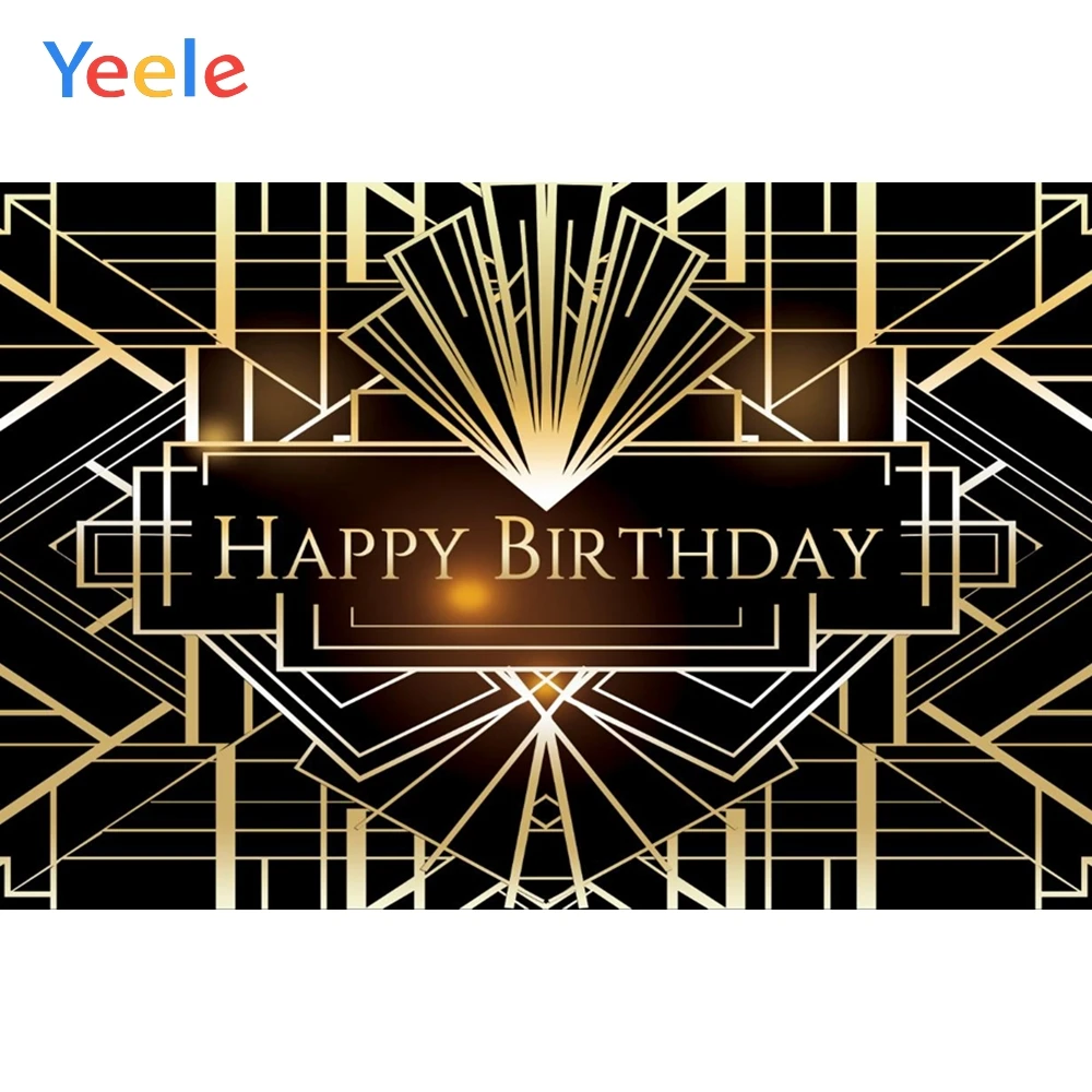 

Yeele Birthday Backdrop Retro Flapper Stripe Golden Building Birthday Party Photography Backgrounds Activity Celebration Banner