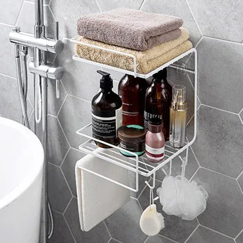 

Double-deck Design Storage Rack Kitchen Bathroom Storage Shelf Non-punching Viscose Iron Shelf Basket And Kitchen Bath Shelf