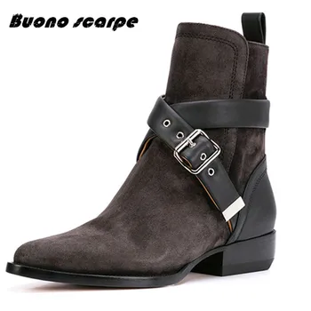 

Buonoscarpe snakeskin pointed toe ladies booties designer shoes women luxury 2019 snake boots chunky ankle suede Large size34-43