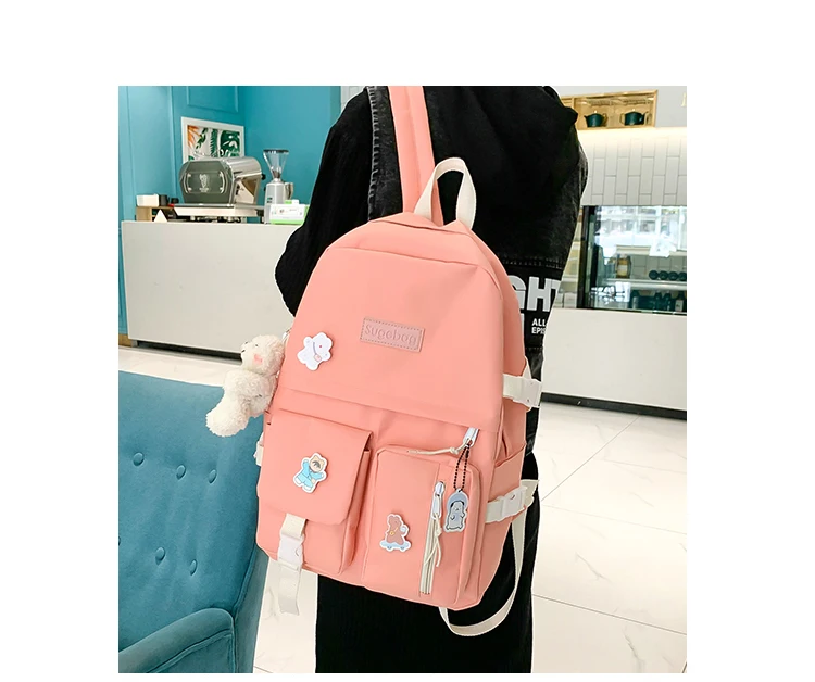 NEW 5 Piece Set backpacks fashion canvas kawaii female Korean Shoulder bag Casual College Students backpack School bag for girl