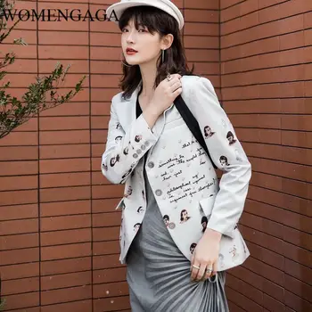 

Korea 2020 Spring Casual Blazer Women Jacket Grey Letter Character Print High Fashion Blazer Coat Button Up KULK