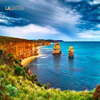 

Laeacco Summer Sea Backdrops Blue Sky White Clouds Town Grasssland Trees Photography Backgrounds Landscape Portrait Photocall