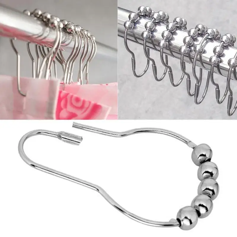 6Pcs/Set Metal Stainless Steel Shower Bathroom Curtain Room Curtain Rings Hooks Buckles Window Glide Accessories W5O8