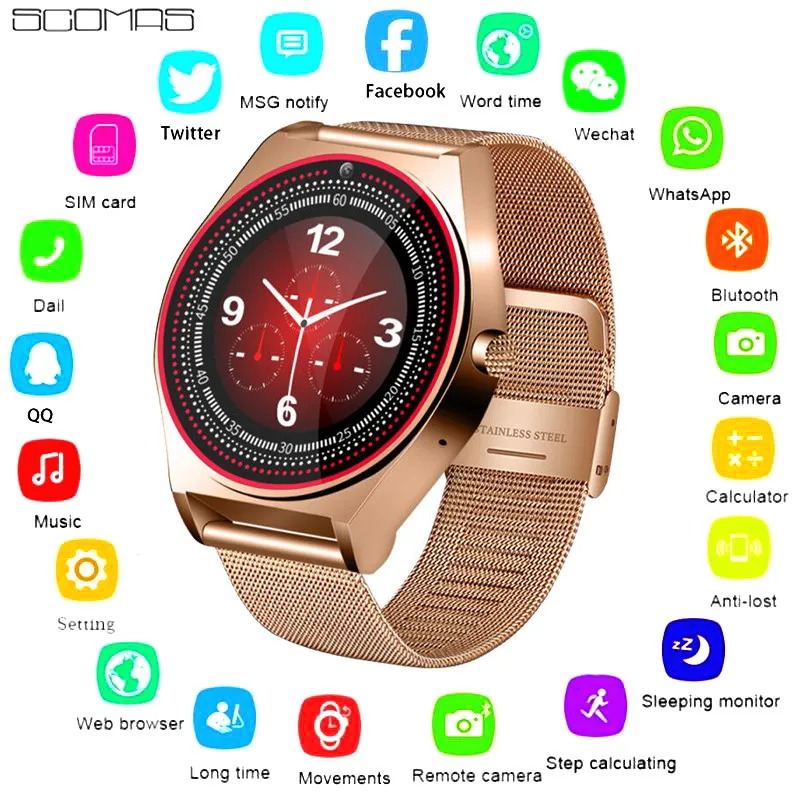 Модные Смарт-часы SCOMAS с камерой Bluetooth для мужчин и женщин музыкальным