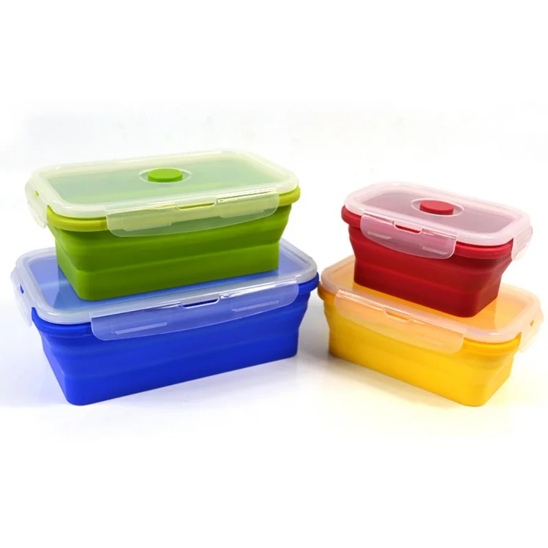  Kitchen Food Storage Container Lock Foldable Silicone Fresh Box Lunch Box x